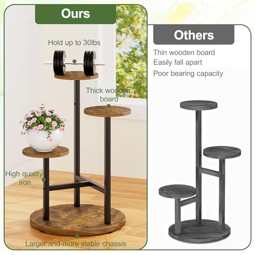 3 Tiers Wood Plant Tables Indoor Plant Stand Tall Metal Wood Plant Shelf Outdoor Indoor Plant Table Rack Tiered Plant Stand Garden Accessories for Living Room Balcony Patio - BlackRound - color: BlackRound, size: 3-tiers