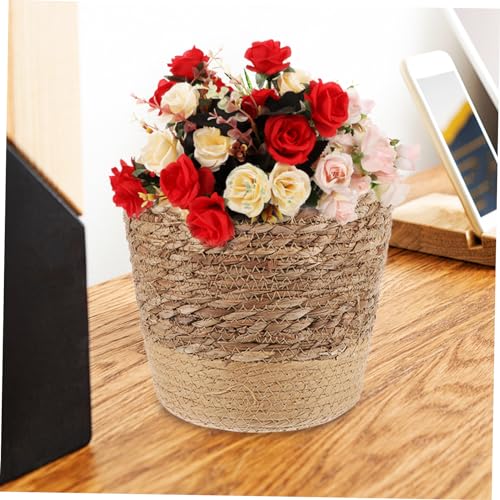 Hand Woven Flower Basket Multi Purpose Decorative Woven Planter for Home Decor with Base for Succulents and Housewarming