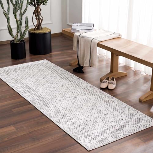 Hauteloom Burdette Machine Washable Boho Vintage Bordered Area Rug - Farmhouse Traditional Trellis Carpet for Living Room, Bedroom - Transitional - Gray, Cream, Charcoal - 5'3" x 7'3" (5x7) - color: Light Beige, Charcoal / Burdette Washable, size: 5'3" x