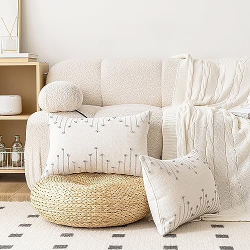 LILEPOY Boho Throw Pillow Covers 12x20 Set of 2 Neutral Decorative Textured Cushion Case Farmhouse Pillowcase Modern Lumbar Pillow Covers for Sofa,Couch, Living Room,Beige and Grey - color: Beige and Grey, size: 20" x 12" (Pack of 2)