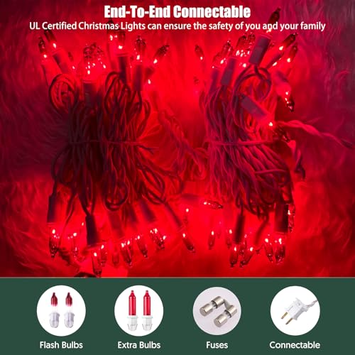 HISHINY Christmas Lights 100 Count Red Christmas Tree String Lights with White Wire for Outdoor Indoor Christmas Decorations Wedding Decorations Valentines Day Decor,UL Certified (21feet) - color: Red