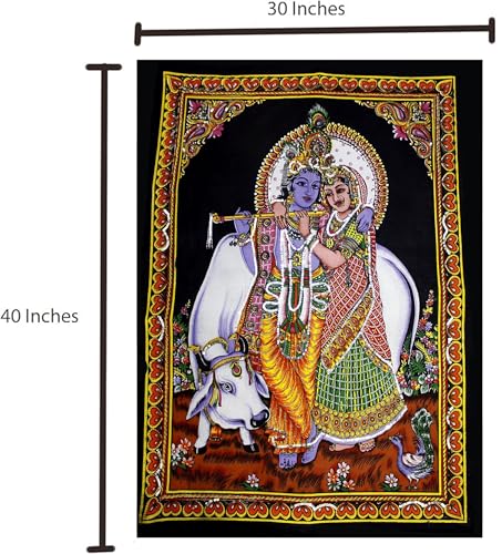 Rastogi Handicrafts Cotton Cloth Fabric Poster 40" X 30" Poster Size Wall Hanging For Home Room Decoration Decor (RK-COW-BLACK-G) - color: RK-COW-BLACK-G