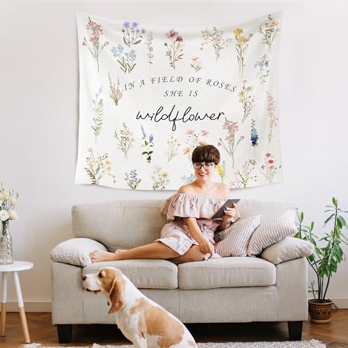 WARDOS Boho Floral Tapestry, in a Field of Roses She Is a Wildflower Tapestry Wall Hanging, Boho Wildflower Wall Blanket Decor for Baby Girls Room Toddler Nursery Bedroom, 50x60 Inch - color: flower one