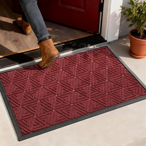 Yimobra Large Door Mat 47x32, All-Weather Waterproof Non-Slip Welcome Matt Outdoor, Heavy Duty Non Slip Doormat for Entryway for Patio and Garage Indoor, Easy Clean, Black Red - color: Black Red, size: 47x32 Inch