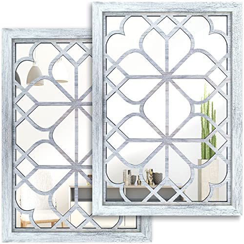Wocred Set of 2 Rectangular Wall Mirror,Gorgeous Rustic Farmhouse Accent Mirror,Rustic White Color Entry Mirror for Bathroom Renovation,Bedrooms,Living Rooms and More(11”x15”) - color: Rustic White, size: 11x15 inch - 2 PCS