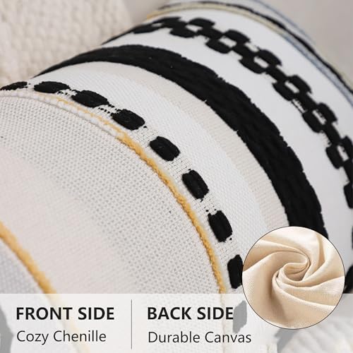 Boho Lumbar Throw Pillow Cover 14x36 Long Body Lumbar Decorative Pillow Case Accent Chenille Striped Pillowcase Farmhouse Cushion Case for Home Decor Beige and Black (1 Piece) - color: Black Stripe, size: 36" x 14" (Pack of 1)