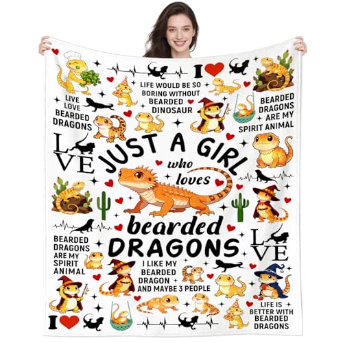 Bearded Dragon Blanket Lizard Gifts for Reptile Lovers Girls Kids Women Adults,Soft Flannel Bearded Reptiles Plush Throw Blanket for Bed Sofa Couch 50"x40" - color: Bearded Dragon, size: 50"x40"