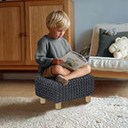 COTTON CRAFT Braided Footrest - Handknitted Dori Foot Stool with Sturdy Wood Legs – Handmade Boho Leg Rest - Small Spaces Under Desk Living Room Entryway Low Footstool Pouf - 16.5x12x9.5 - Grey - color: Cotton - Grey