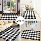 Buffalo Plaid Rug 3'x5' Black and White Checkered Rug Front Door Mat Outdoor Cotton Washable Front Porch Rug Layered Doormats for Front Porch/Farmhouse/Entryway - size: 3'x 5'