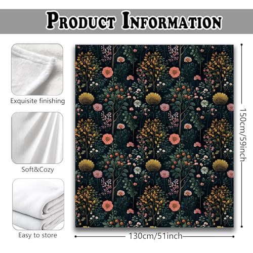 Moody Vintage Floral Throw Blanket for Couch, Cottagecore Home Decor, Dark Cottagecore Wildflower Plant Botanical Throw Blanket for Bedroom Living Room Home Decoration, 50x60 Inches - color: Color_5