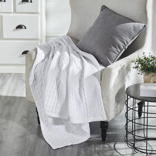 VHC Brands 100% Cotton Waffle Weave White Throw 50x60, Decorative Cotton Throw Blanket, Boho Farmhouse Bedroom, Living Room Decor for Bed, Couch, or Sofa - color: White, size: Throw (50"x60")