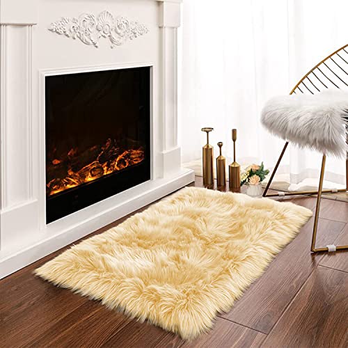Latepis Yellow Fur Rugs Small 2x3 Area Faux Sheepskin Rug Throw for Sofa Cushion Chair Fluffy Rug Carpet for Bedroom Dorm Room Home Décor Rectangle - color: Light Yellow, size: 2' x 3' (Rectangular)