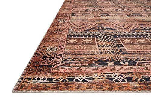 Loloi Layla Collection LAY-14 Mocha/Blush 2'-3" x 3'-9" .13" Thick Accent Rug, Soft, Durable, Vintage Inspired, Distressed, Low Pile, Non-Shedding, Easy Clean, Printed, Living Room Rug - color: Mocha / Blush, size: 2'3" x 3'9" (Rectangular)