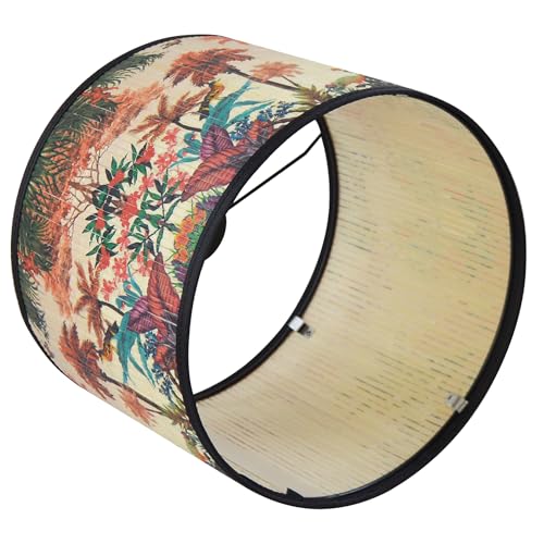 Bamboo Lamp Shade With Tropical Plants Chandelier Covers, Bohemian Farmhouse Drum Lamp Shade for Table Lamp Floor Lamp, Rustic Rattan Light Fixture for Bedroom Living Room (11.8x11.8x9 inch) - color: color3, size: 11.8*9