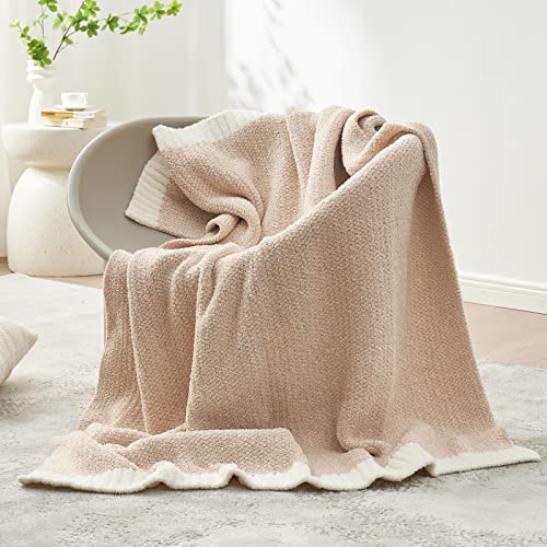 Snuggle Sac Heather Throw Blanket for Couch, Reversible Super Soft Blankets Warm Cozy Knit Fuzzy Plush Lightweight for Sofa, Bed, Camping, Picnic (Heather Beige, Throw(50"x60")) - color: Heather Beige, size: Throw(50"x60")