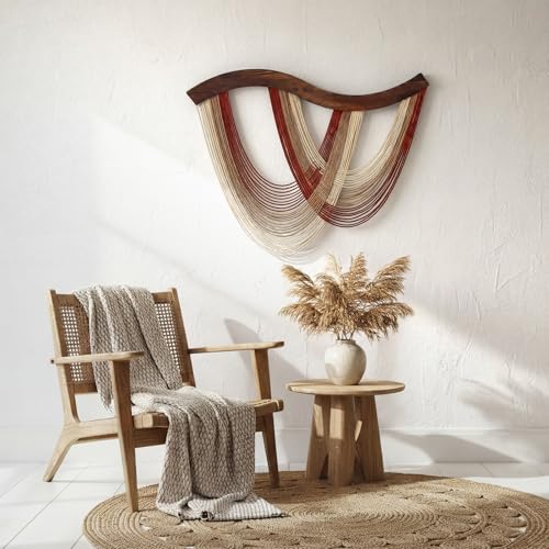 Mindsoft Warm Neutral Macrame Wall Hanging Dip Dyed Yarn Wall Art, Modern Boho Decor Handmade Cotton Rope Tapestry for Bedroom, Living Room, Nursery, 31.5 x 23.6 Inch - color: Warm Neutral