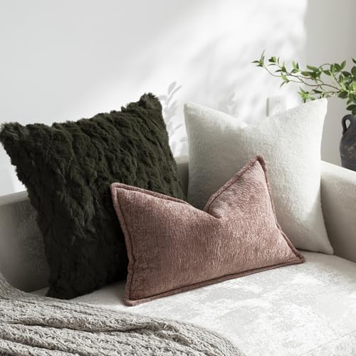 DEZENE Pack of 2 Pink Decorative Throw Pillow Covers 12x20 Cozy Soft Chenille Boho Accent Vintage Farmhouse Rectangular Lumbar Couch Pillow Covers for Home Decor Bed Sofa Living Room - color: Dusty Pink, size: 20" x 12" (Pack of 2)
