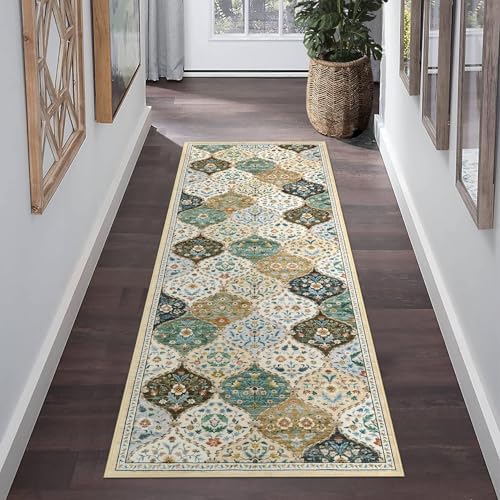 ROYHOME Runner Rug Moroccan Trellis Washable Hallway Runner Rug, Stain Resistant Non-Slip Distressed Floral Runner Entrance Carpet for Bedroom Laundry Kitchen Entryway, Beige/Taupe, 2' x 6' - color: Beige/Taupe, size: 2' x 6' (Rectangular)
