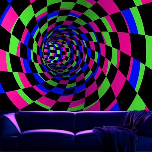 Atrippy Black Light 3D Posters Wall Tapestry for Bedroom, UV Reactive Checkered Tunnel Decor,Blacklight Upright Backdrop Wall Hanging for Gaming Dorm Living Room 60"x79" - color: D-Blacklight 3D Lines Tapestry, size: 79"L x 60"W