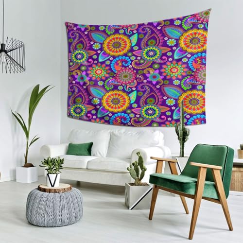 RTAFGU Perris Tapestry, Purple Paisley Mandala Pattern, Indian Boho Ethnic Decor Home Aesthetic Tapestries Wall Hanging for Home Living Room Dorm Party Bedroom Decoration 91" L x 71" W - color: Perris_2802, size: 91"L x 71"W
