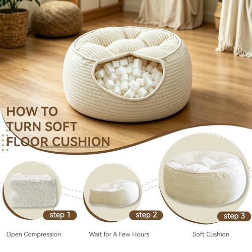 11" Washable Round Floor Pillow for Adults Thick Meditation Cushion for Sitting Large Yoga Pillows on Floor Ottoman to Elevate Leg for Tatami Living Room, 22x22 Inch, Cream - color: Cream