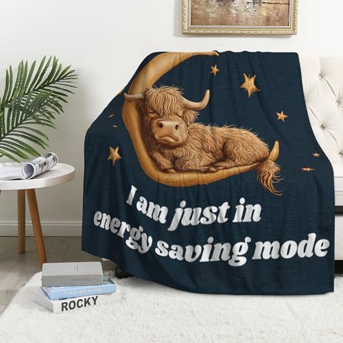 Highland Cow Throw Blanket Sleeping Cows Warm Decor Soft Flannel Blanket Highland Cow Gifts for Kids Boys Girls Men Women 40" X 50" - color: Funny Highland Cow, size: 40"X50"
