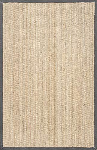 Nuloom Elijah Dark Grey/Natural, 8' Round, Basketweave, Seagrass, Soft and Textured, High Traffic, Stain Resistant, Easy Clean, Durable Area Rug for Bedroom, Living Room, Dining, Den, Foyer, Entryway - color: Dark Grey, size: 8' (Round)