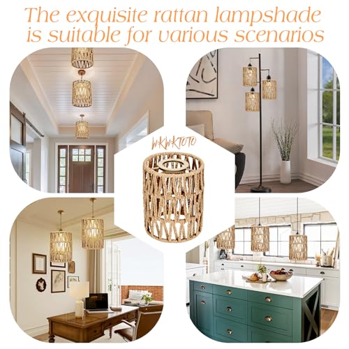 6 Pack Boho Lamp Shade for E26 Base, Handwoven Natural Rattan lamp shade, Boho Pendant Light Shades for Living Room, Bedroom, Kitchen Eco-friendly & Stylish Home Decor - size: 6PC