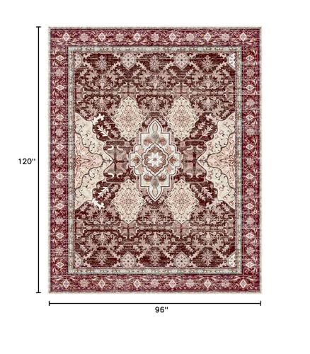 AMTOVO 8x10 Area Rugs for Living Room, Large Non-Slip Washable Rug, Boho Vintage Retro Medallion Print Pattern Carpet for Bedroom Dining Room Home Office Nursery Dorm Farmhouse, Vintage Red - color: Vintage Red, size: 8' x 10' (Rectangular)