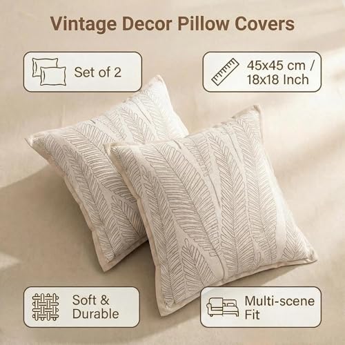 Floral Cushion Covers Leaf Pattern Throw Pillow Covers 18x18 Set of 2 William Morris Decorative Pillow Covers for Bed Couch Living Room Chenille Jacquard Accent Home Decor Cream White - color: Leaf White, size: 18" x 18" (Pack of 2)