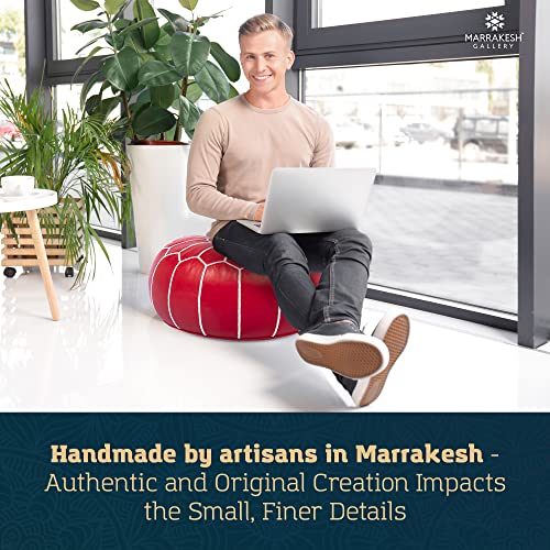 Marrakesh Gallery Genuine Leather Round Pouf Unstuffed - Moroccan Ottoman Footstool, Footrest Cover - Boho Decor - Bohemian Living Room, Bedroom, Kids Room, Gift & Wedding - color: Red