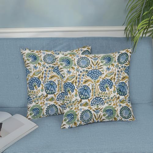 Boho Navy Blue Yellow Pillow Covers 16x16 Inch 2 Pcs Sage Green Vintage Floral Decor Throw Pillows Summer Outdoor Spring Flower Farmhouse Decoration Pillowcase Cushion Cover for Couch Sofa Bed - color: Blue Yellow Green Boho Floral, size: 16" x 16" (Pack