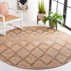 SAFAVIEH Kilim Collection 5' Round Natural/Blue KLM753A Handmade Moroccan Boho Jute & Cotton Entryway Foyer Living Room Bedroom Kitchen Area Rug - color: Natural/Blue, size: 5' (Round)