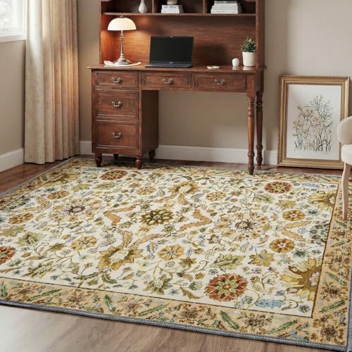 MINIDEAR 2x3 Area Rugs for Entryway Kitchen, Washable Rug Small Accent Rugs for Bedroom Non Slip Vintage Rug with Floral Print Thin Carpet Mat for Home, Daisy Tan - color: 03tan, size: 2' x 3' (Rectangular)