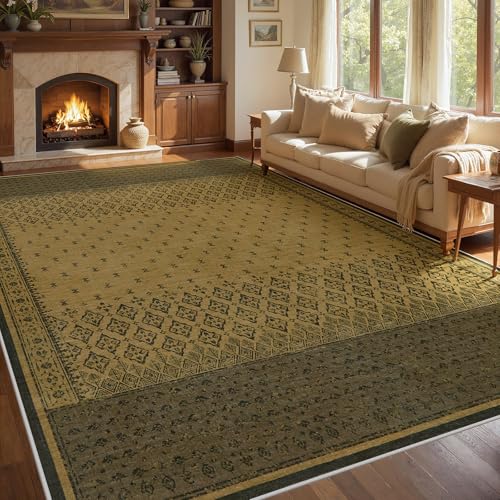 Joydeco Vintage Machine Washable Area Rugs for Living Room, Brown 8x10 Rug for Bedroom Non Slip, Boho Geometric Soft Low-Pile Floor Indoor Throw Carpet for Dining Home Office Farmhouse - color: Brown, size: 8' x 10' (Rectangular)
