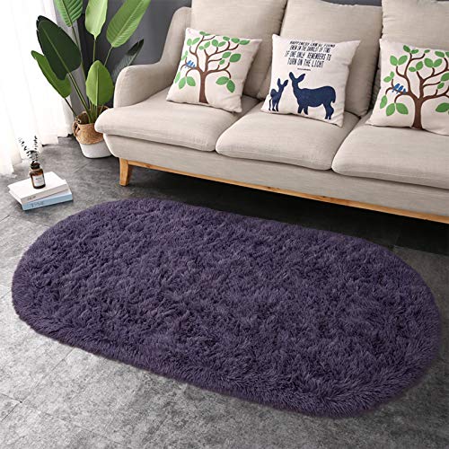 junovo Ultra Soft Washable Shaggy Rug - Non-Slip Oval Carpet for Nursery, Kids Bedroom & Home Decor (2.6x5.3ft Gray-Purple) | Plush Fluffy Floor Mat for Cozy Living Spaces - color: Grey-purple, size: 2.6' x 5.3'