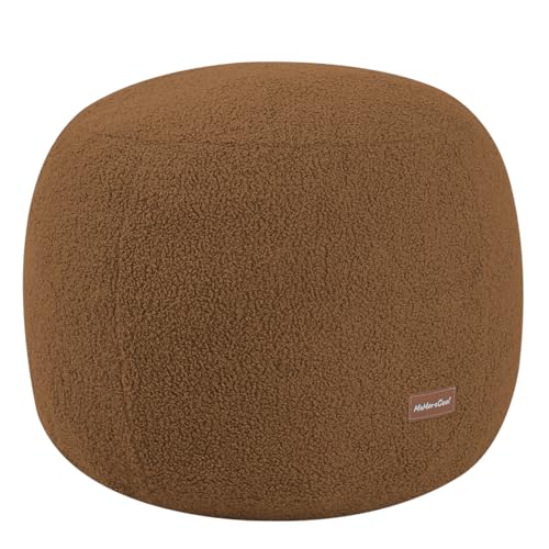 MeMoreCool Stuffed Round Pouf Ottoman Foot Rest, Floor Pouf Foot Stool with Soft Foam Chunk Filling, Small Round Ottoman Footstool Circle Footrest for Living Room, Light Coffee - color: Teddy Light Coffee