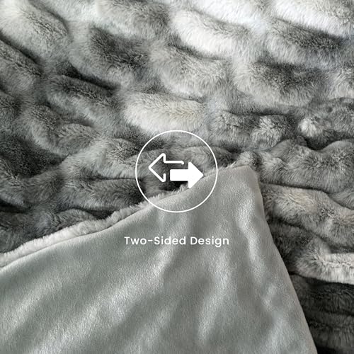 Faux Rabbit Fur Throw Blanket, Ultra Soft Plush Cozy Blanket for Couch Bed, Thick Fluffy Ruched Tie-Dye Decorative Blanket, Giftable, 50"x60",Tie-Dye Gray - color: Tie-dye Gray, size: Throw(50"x60")