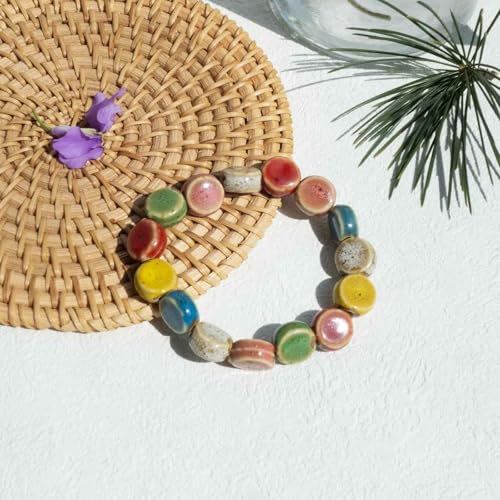 Handmade Green Boho Bracelets for Women, Bohemian Ceramic Beads Bracelets for Friends, Trendy Porcelain Stone Beaded Bracelets for Sisters - color: Multi