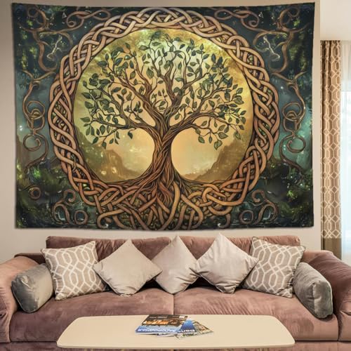 keowhsf Tree of Life Tapestry – Fantasy Forest Nature Landscape Wall Art with Mystic Green Aesthetic, Large Wall Hanging for Bedroom, Living Room, Home Decor - color: TreeofLife, size: 48"L x 36"W
