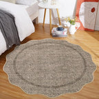 GarveeHome Scalloped Washable Round Rugs, Non-Slip Soft Round Rug 4ft Ultra-Thin, Small Boho Circle Stain Resistant Low Pile Carpet for Entryway Kitchen Bedroom Nursery Bathroom, Brown - color: Taupe, size: 4' (Round)