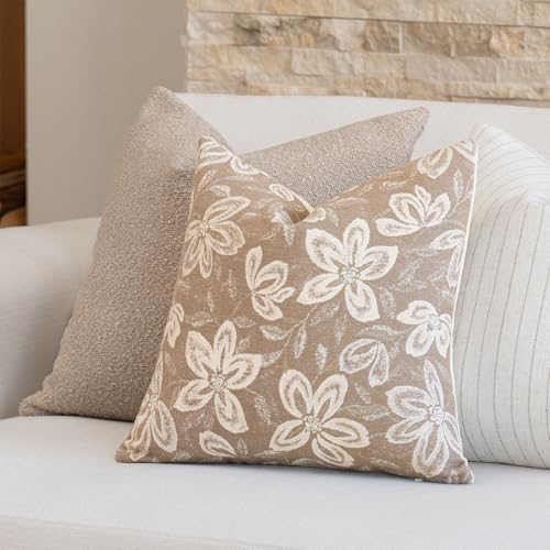 FIOUOVO Floral Throw Pillow Covers 20x20 Set of 2 Farmhouse Pillow Covers Vintage Neutral Accent Pillowcases Decorative Cushion Covers for Sofa Couch Living Room Bedroom Home Decor, Neutral - color: Neutral, size: 20" x 20" (Pack of 2)