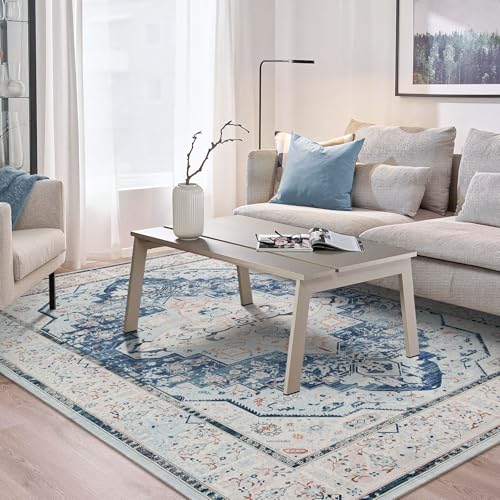 DECOMALL Maila Machine Washable Rugs 5x8ft, Traditional Oriental Blue Rug,Vintage Distressed Large Rugs Carpet for Living Room Bedroom - color: 09blue, size: 5' x 8' (Rectangular)
