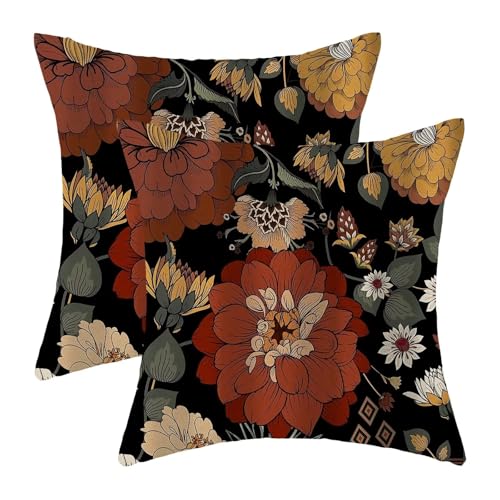 Floral Botanical Pillow Covers 18x18 Inch Set of 2, Abstract Mid Century Morden Outdoor Decorative Retro Bohemian Flower Throw Pillows Tropical Leaves Couch Cushion Case for Chair Sofa Bedroom - color: Vc2, size: 18" x 18" (Pack of 2)