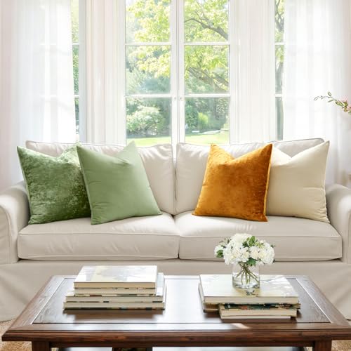 MIULEE Velvet Throw Pillow Covers Set of 2, Soft Neutral Spring Decorative Pillow Cases with Luxurious Textured Vintage Cushion Covers for Home Decor Couch Sofa Bed, Sage Green 18x18 inch - color: Sage Green, size: 18" x 18" (Pack of 2)