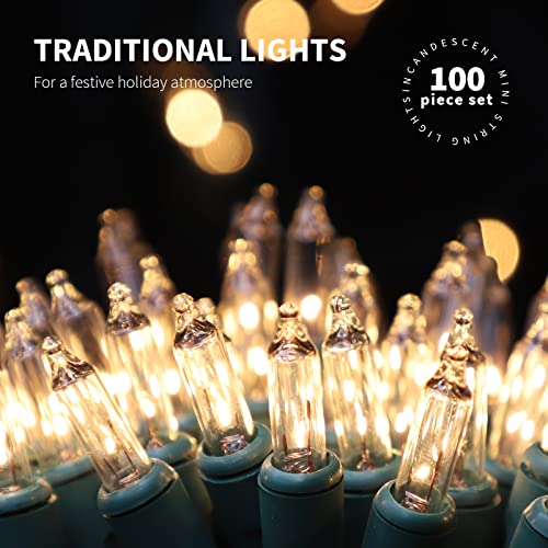 100LIGHTS WARM WHITE Extra-Bright With End Connectors Christmas Decorative Lights 5.98m UL Certified Mini String Light Set Waterproof for Home Garden Holiday Christmas Tree Party Patio Wedding - color: Clear, size: 100 COUNT-1PACK