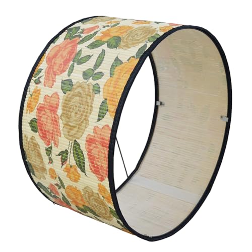 Bamboo Lamp Shade With Tropical Plants Chandelier Covers, Bohemian Farmhouse Drum Lamp Shade for Table Lamp Floor Lamp, Rustic Rattan Light Fixture for Bedroom Living Room (16x16x10 inch) - color: color8, size: 16*10