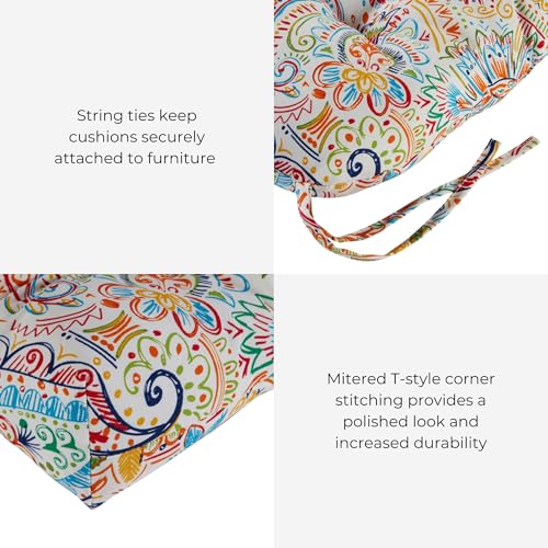 20x20 Square Tufted Outdoor Seat Cushion, Reversible Patio Chair Cushion with Ties, Durable Polyester Fabric, Eco-Friendly Recycled Fill, Weather-Resistant – Jamboree Paisley, Single