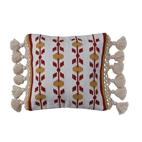 Creative Co-Op Cotton and Wool Throw Pillow Cover with Geometric Pattern and Macramé Tassels, Multicolor