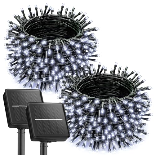 Brightown 2 Pack Solar String Lights for Outside, Each 46Ft 120 LED Solar String Lights Outdoor with 8 Modes, IP65 Waterproof Solar Lights for Patio Yard Wedding Garden Party Decorations, Pure White - color: Pure White, size: 2 pack